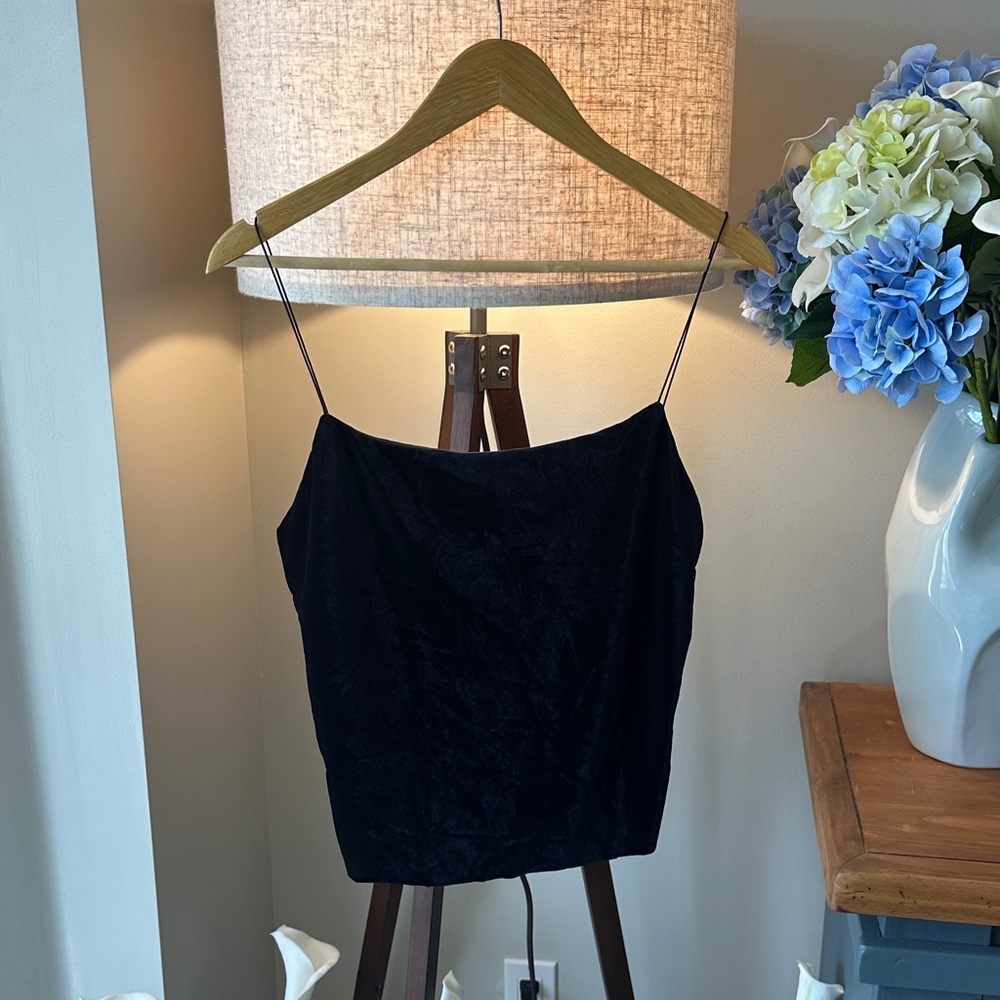 Bec & Bridge Jagger Midnight Navy Crushed Velvet Spaghetti Strap Top